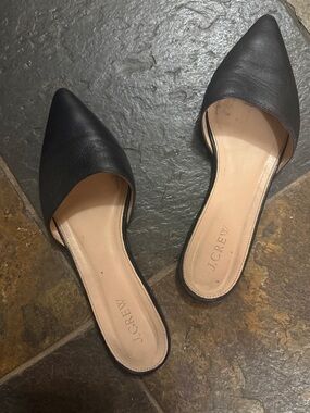 J. Crew Black Leather Pointed D'Orsay Slide Mules